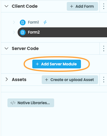 Adding a Server Module in the App Browser