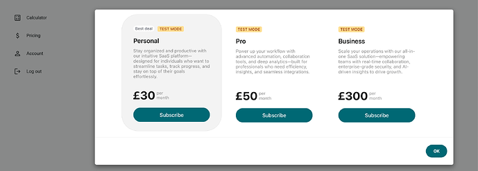 Stripe pricing table