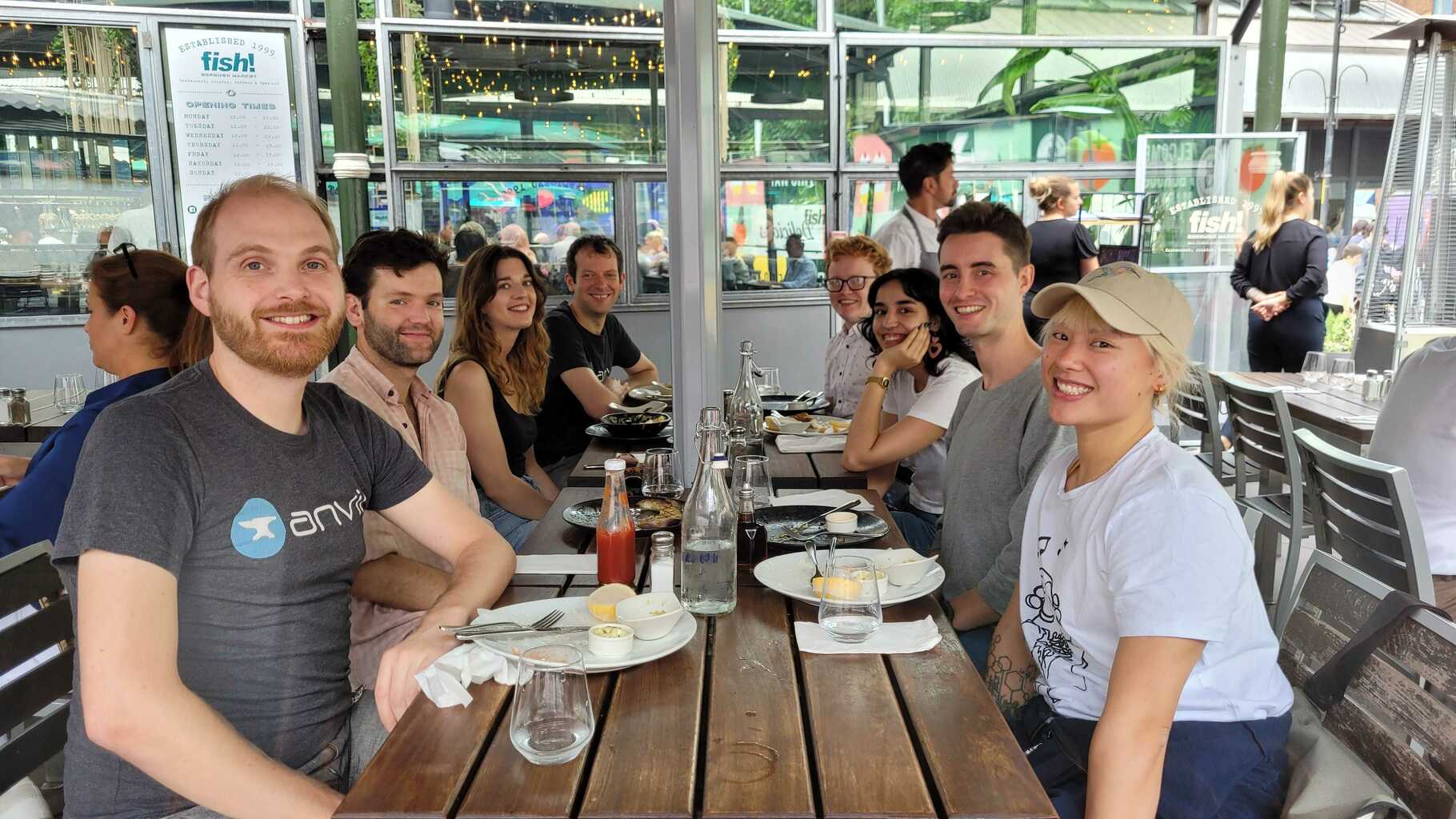 The whole team having lunch in London