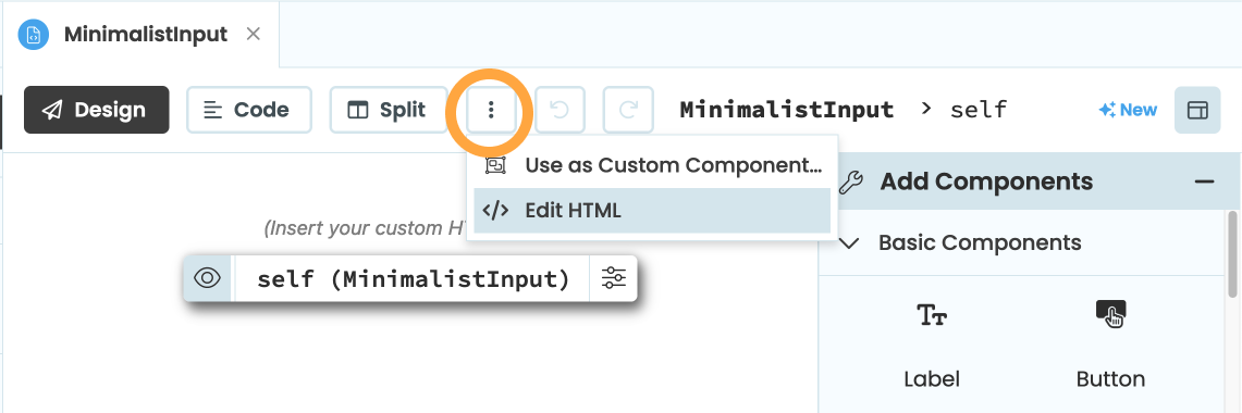 Button to edit the custom HTML