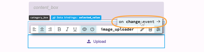 Selecting `on change event` from the Object Palette.