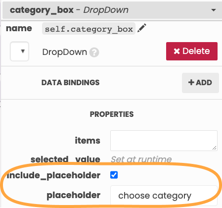 setting a placeholder for the `category_box` dropdown