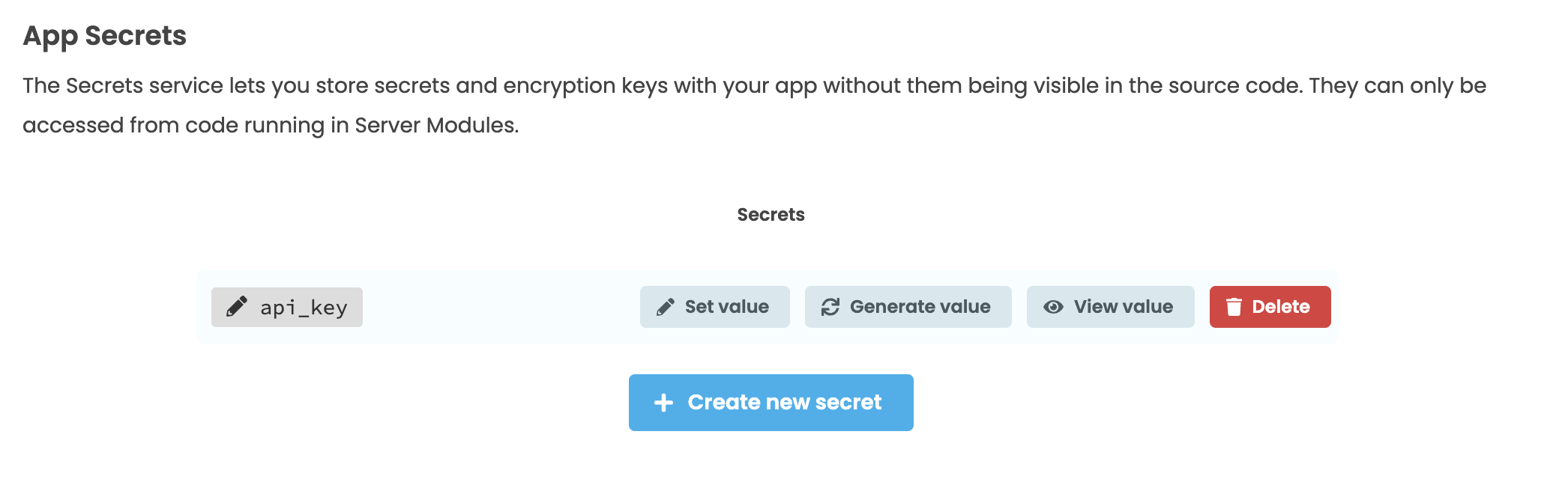 Screenshot of the api_key secret