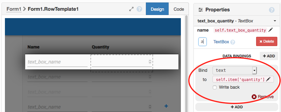 Data Binding for ‘quantity’ TextBox
