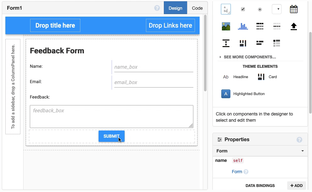 Adding a Button click event for the feedback form