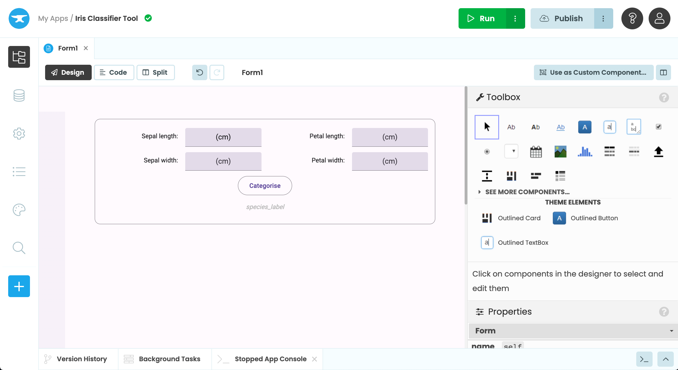 The finished Google Colab app UI