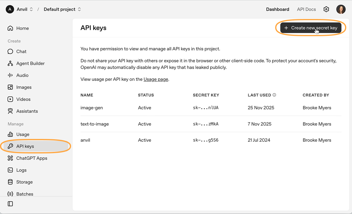 Creating an API key