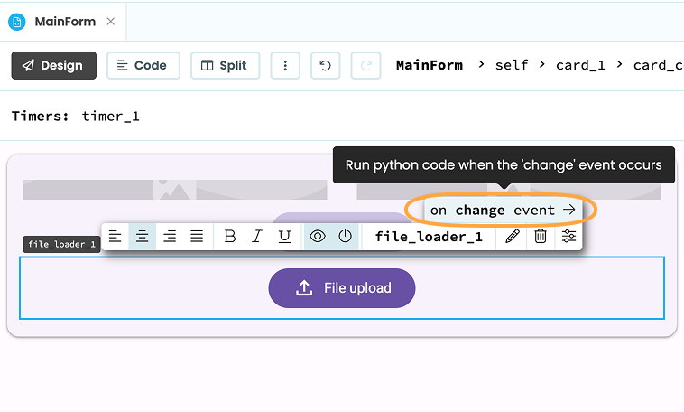 Adding a change event handler to the FileLoader