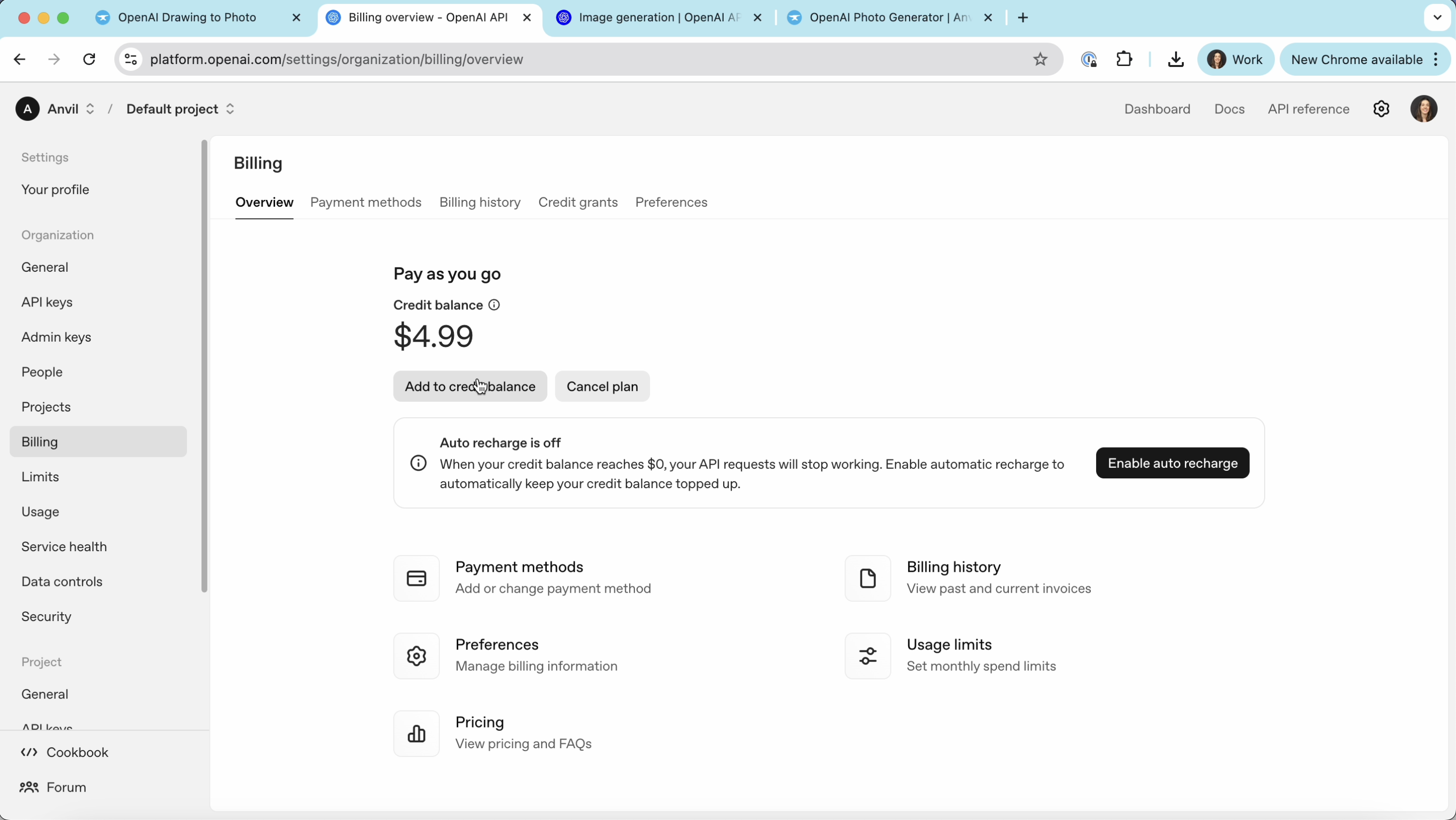 OpenAI billing page
