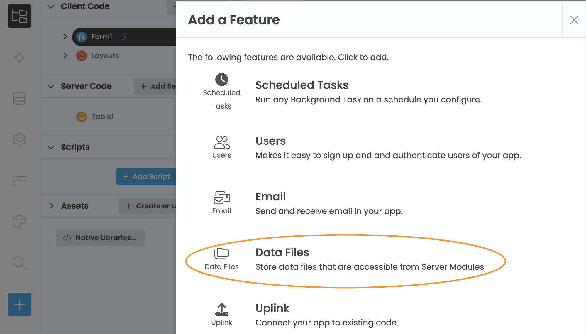 Open Data Files from the sidebar
