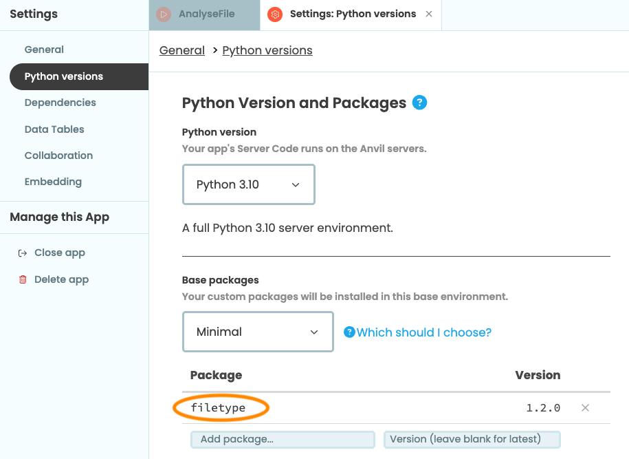 Add the filetype package