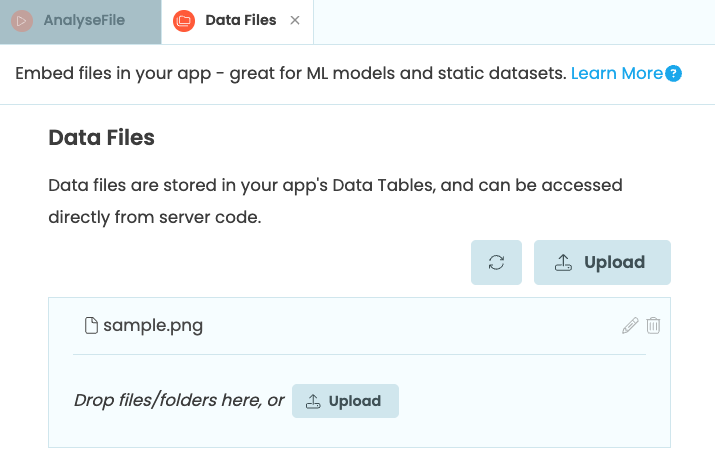 Upload sample.png to the app data files