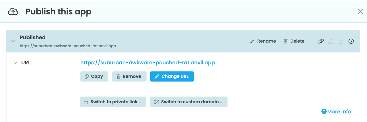 Publish an app in the Anvil editor