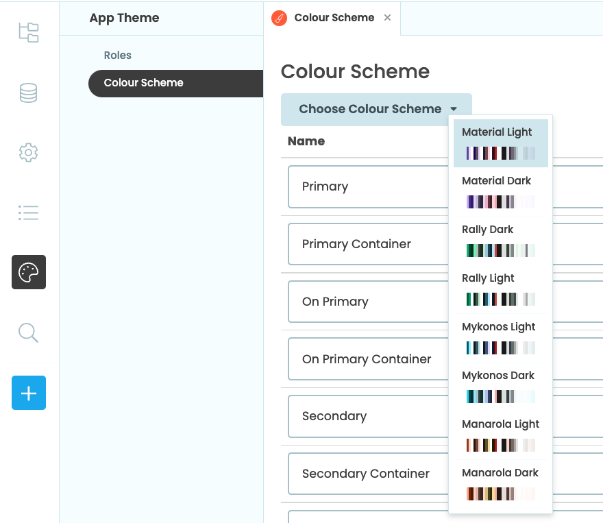 The &lsquo;Choose Colour Scheme&rsquo; dropdown menu lets you
choose a different colour scheme.